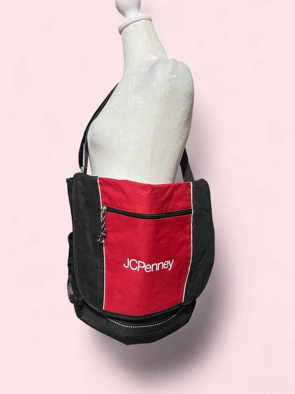 JCPenney Red and Black Canvas Shoulder Bag